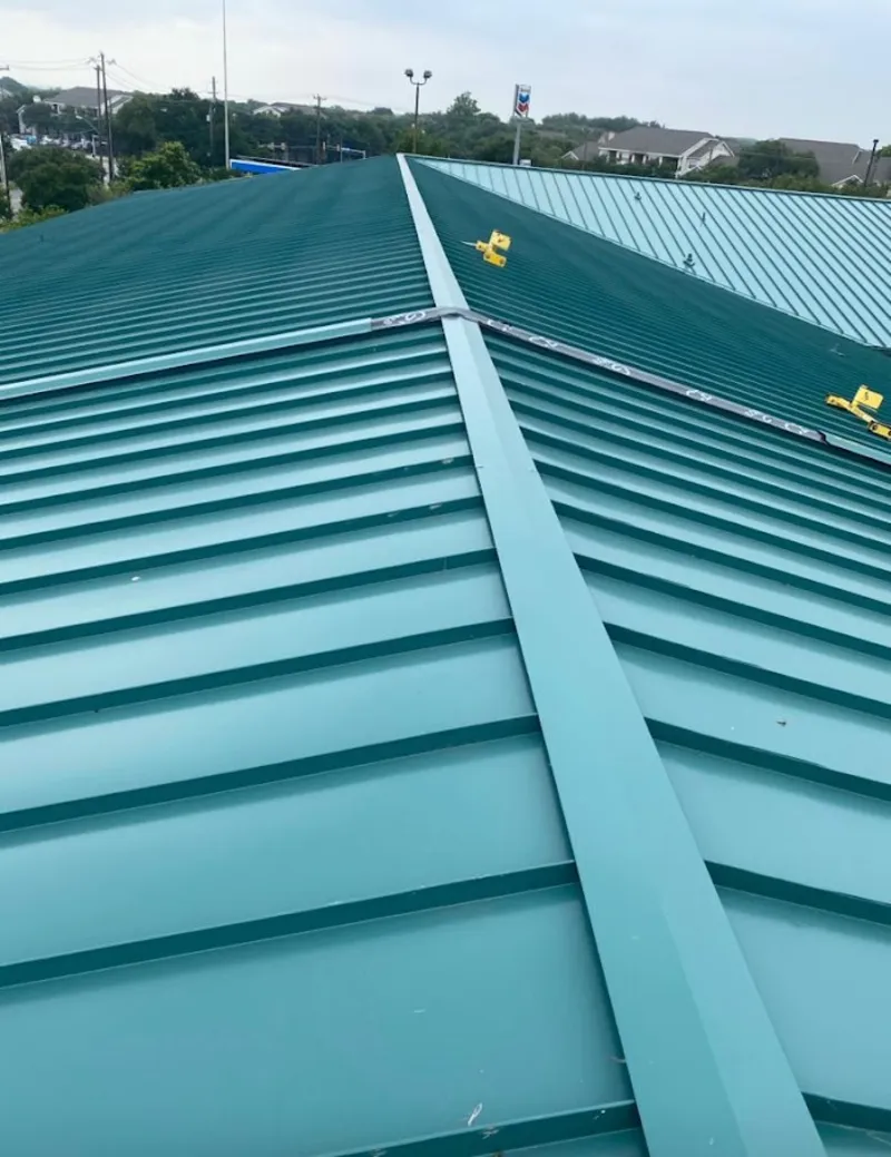 Green commercial metal roof ridge and valley for Metal Roof Repair in Lake Norman of Iredell